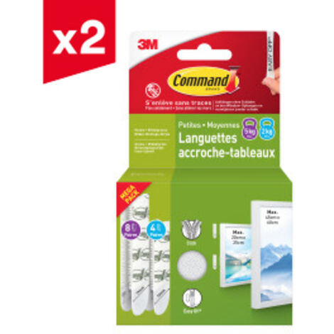 Lot de 2 multi-packs de languettes accroches tableaux petites et moyennes Command™