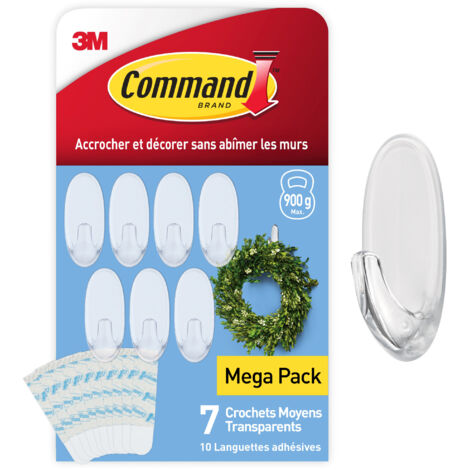 Lot de 2 crochets ovales transparents moyens Command™ avec languettes transparentes, 7 crochets + 10 languettes/paquet (1/5)