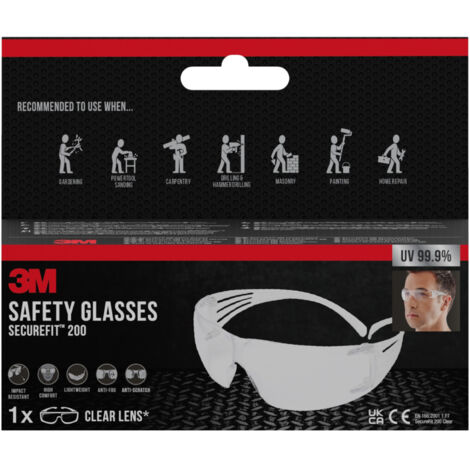 Lot de 2 lunettes de sécurité 3M™ SecureFit™ 200, verre transparent (1/5)