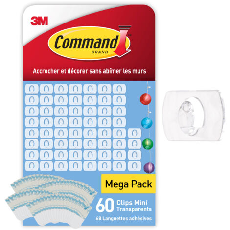 Lot de 2 déco clips transparents Command™ avec languettes transparentes, 60 clips + 68 languettes/boîte (1/5)