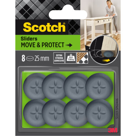 Lot de 2 patins glisseur Move & Protect Scotch®, adhésif, gris, Ø 25 mm, 8/paquet -150 kg (1/2)