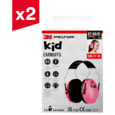 Lot de 2 casques anti-bruit pour enfants 3M™ PELTOR™ Kid, SNR 27 dB, rose