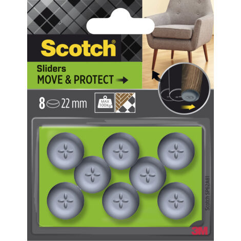 Lot de 2 patins glisseur Move & Protect Scotch®, adhésif, gris, Ø 22 mm, 8/paquet -100 kg (1/2)