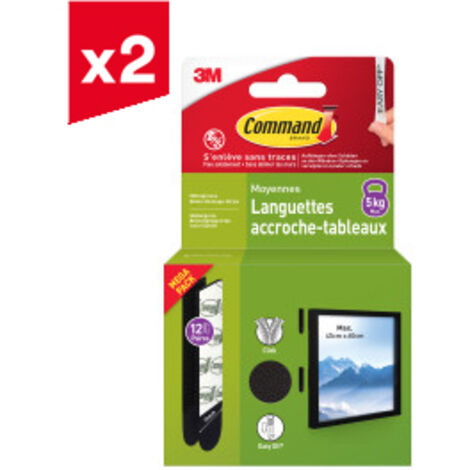 Lot de 2 languettes accroche tableaux Command™, noires, moyennes, 12 paires (24 languettes), multi-pack (1/5)