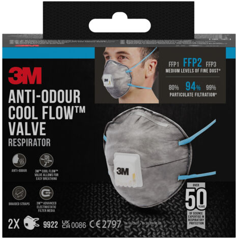 Masque anti-particules et anti-odeurs 3M™ 9922 avec valve Cool Flow™, FFP2