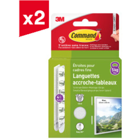 Lot de 2 languettes accroche tableaux Command™, blanches, étroites, 8 paires (16 languettes) (1/3)