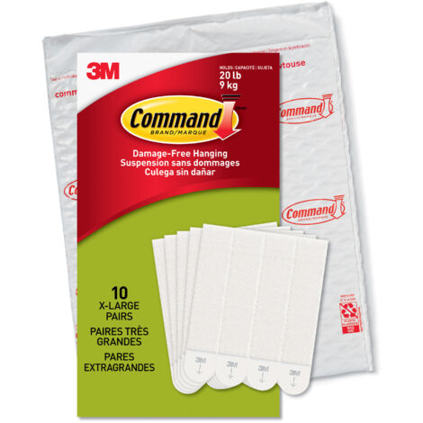 Languettes accroches tableaux Command™, blanches, extra larges pour cadres lourds 9 kg, 10 paires