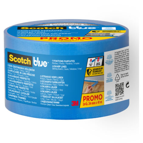 2 Lots de 2 rubans de masquage Finitions Parfaites ScotchBlue™, 24 mm x 41 m, soit 4 Rouleaux 100% PEFC SGSCH-PEFC-COC-110078