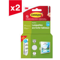 Lot de 2 Command™ Languettes Accroche Tableaux, petites, blanches, 12 x 2 languettes