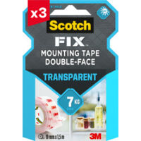 Lot de 3 rubans d'assemblage double face transparent Scotch-FIX™, 19 mm x 1,5 m, 1 rouleau/paquet