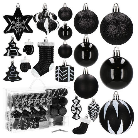 Bombki navideñas 77 piezas. Conjunto de adornos navideños negros.