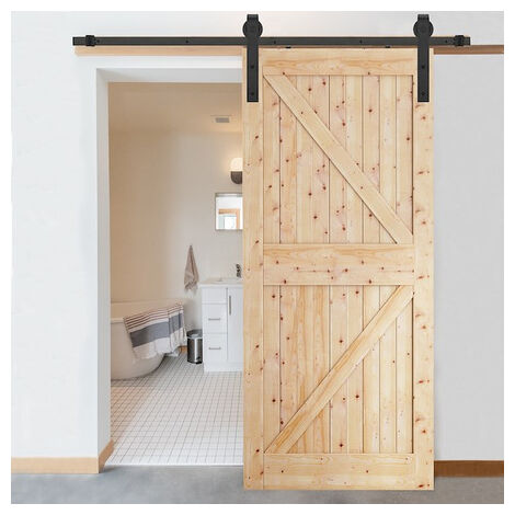 Sistema de puerta corredera de granero de 183 cm con herrajes decorativos,  guía para hasta 100