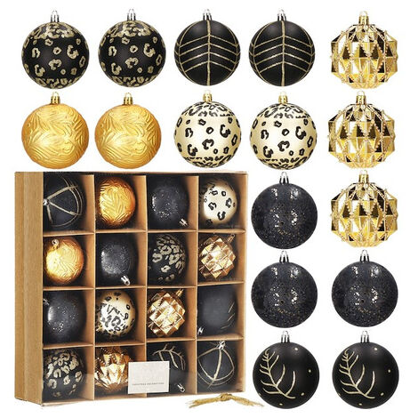 Bombki de Navidad 16 piezas. Conjunto de Navidad en dorado y negro.