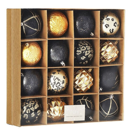 Bombki de Navidad 16 piezas. Conjunto de Navidad en dorado y negro.