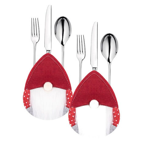 Bolsillo para cubiertos 2 piezas. Estuche navideño, duendes rojos adorno navideño. (1/5)