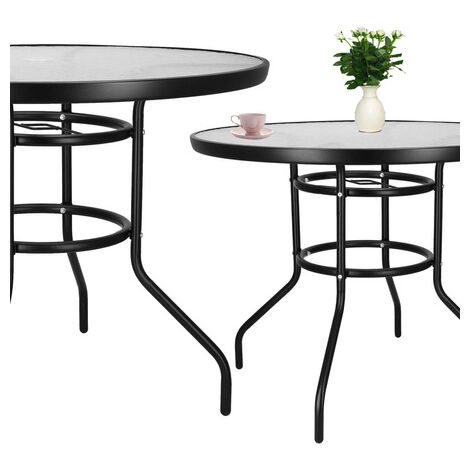 Mesa de jardín con vidrio templado, mesa redonda para el balcón. (1/5)