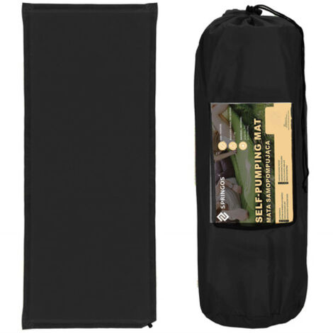 Colchón autoinflable de 180 cm con funda, colchoneta de camping color negro.