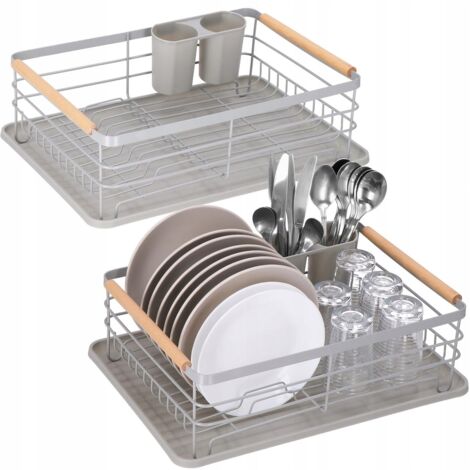 SECADOR DE PLATOS ESCURRIDOR GRANDE GRIS CON BANDEJA DE PIE PARA UTENSILIOS DE COCINA (1/5)