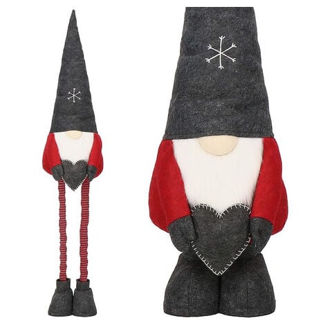 Lutin de Noël de 80-125 cm avec un cœur, Nain sur des jambes télescopiques,  gnome