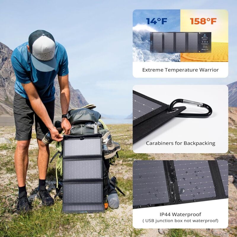 Mesuvida 100W Portable Solar Panel With 5 Ports, 24V MC4/ DC/QC 3.0 USB-A & USB-C (PD 65W