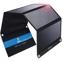 Panneau solaire 28W pliable avec 3 ports USB – Étanchéité IPX4 – Charge rapide 4.8A – Dimensions ouvertes 103x28x0.5 cm – Poids 1.15 kg