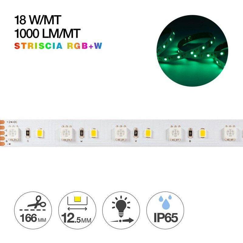 Striscia Led RGB+W 24V 90W IP65 PCB 12.5mm bobina da 420 SMD 2835 e 4040