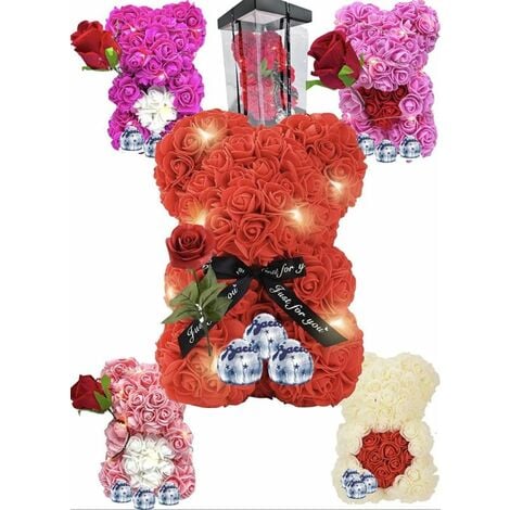 Orso di Rose Idea Regalo Orsetto con Rose per San Valentino Teddy rose 25  cm - Rosso