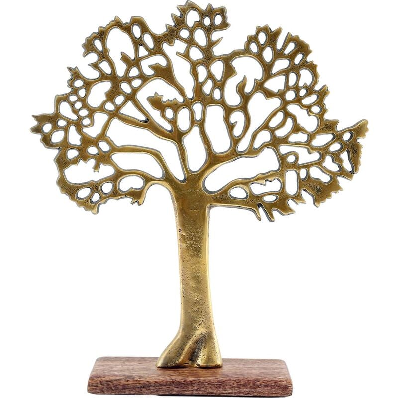 Albero decorativo in alluminio dorato e legno di mango Albero