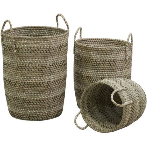Zerodeko 2 Cesti Intrecciati In Paglia Di Mare Con Manico – Vaso Portapiante Per Balcone, Giardino E Casa, Stile Country (23x18x9 Cm) - 6