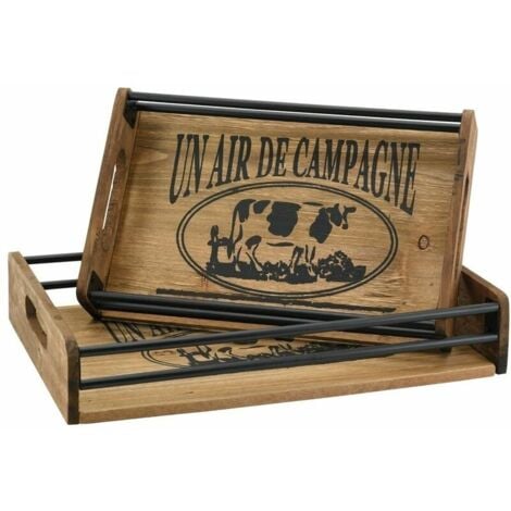 Tablett aus Holz und Metall "Un air de campagne" (Doppelpack)