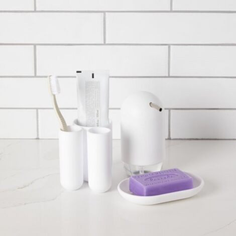 LC LICTOP Set Accessori Bagno Minimalista Bianco, Portaspazzolino E Tazza In Ceramica E Terra Di Diatomee, Antiscivolo