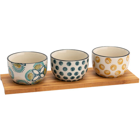 Servizio Aperitivo Marocchino In Ceramica - Tri-ciotole Rettangolari Turchesi Con Piatto - Fatto A Mano, Microonde E Lavastoviglie