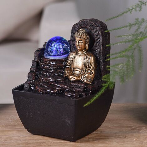 Piccola fontana in resina per interni con Buddha Theravada a LED