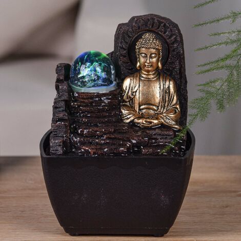 Piccola fontana in resina per interni con Buddha Theravada a LED