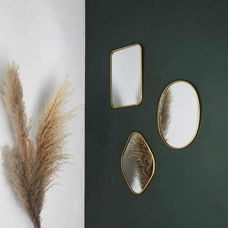 Set di 3 specchi decorativi in metallo placcato oro