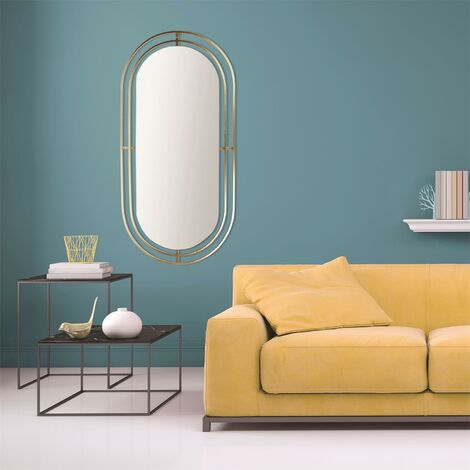 Specchio Art déco in metallo dorato 90 cm