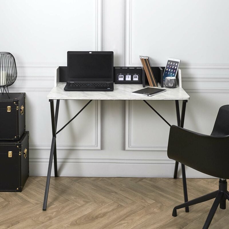 Mesa de estudio Mesa de Escritorio con Estantes y 1 Cajón Mim  Blanco/Nordic. 74.2 cm(