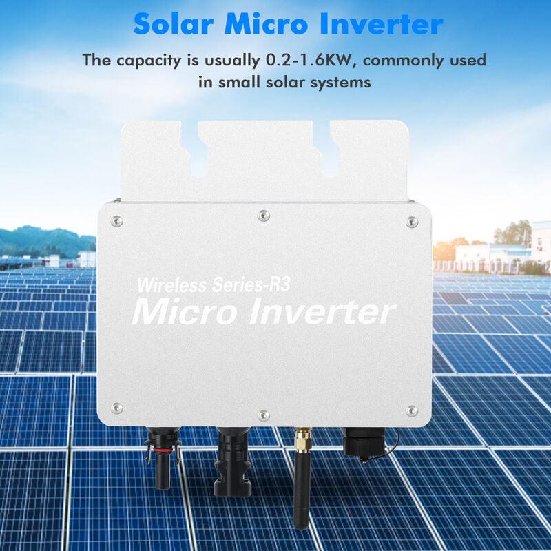 DEWIN Solar Grid Tie Inverter,Photovoltaik-Stromversorgungssystem- Wechselrichter,reiner Sinuswellen-Mikro-Wechselrichter mit  WiFi-APP-Überwachung,AC-Ausgangsleitung und Installationszubehör (350 W)