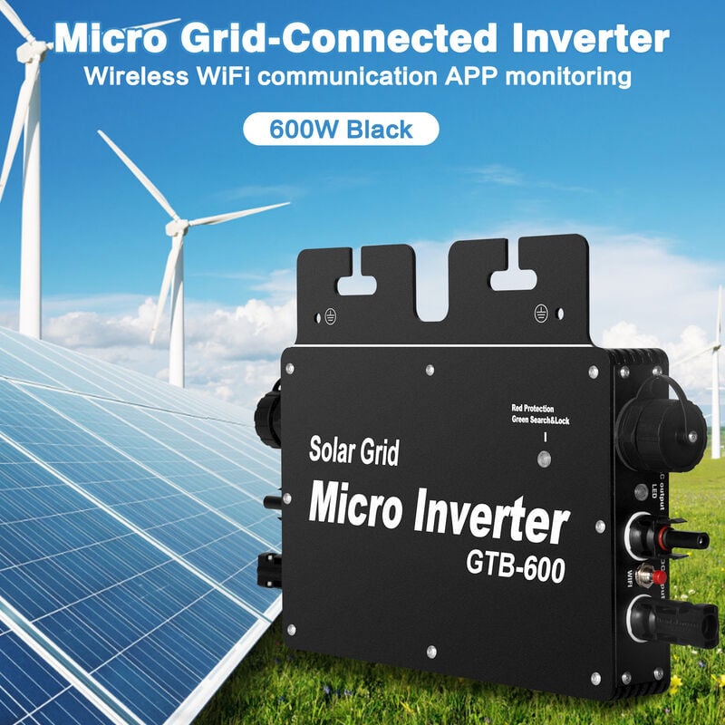 DEWIN Mikro-Wechselrichter,Photovoltaik-Stromversorgungssystem- Wechselrichter,Solarpanel-Grid-Tie-Mikro-Wechselrichter mit Photovoltaik-Schraubenschlüssel  (600 W)