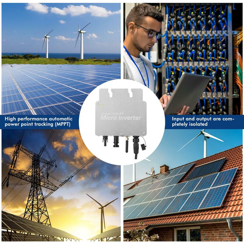 DEWIN Solar Grid Tie Inverter,Photovoltaik-Stromversorgungssystem- Wechselrichter,reiner Sinuswellen-Mikro-Wechselrichter mit WiFi-APP- Überwachung,AC-Ausgangsleitung und Installationszubehör (350 W)