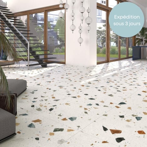 Carrelage Effet Terrazzo STRACCIATELLA 60x60 Blanc (1,44m²) - Les Carreaux de Jean