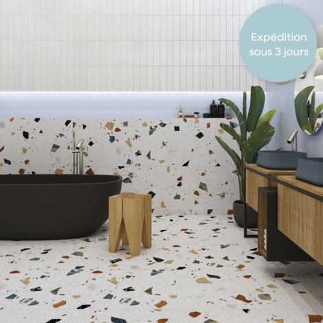 Carrelage Effet Terrazzo STRACCIATELLA 60x60 Blanc (1,44m²) - Les Carreaux de Jean