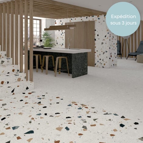 Carrelage Effet Terrazzo STRACCIATELLA 60x60 Blanc (1,44m²) - Les Carreaux de Jean