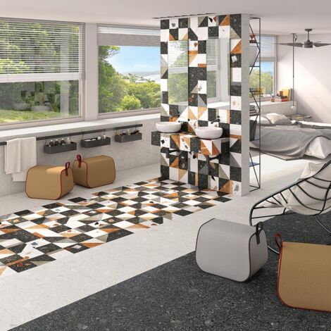 Carrelage Effet Terrazzo STRACCIATELLA 60x60 Miscela Grafito  (1,44m²)- Les Carreaux de Jean