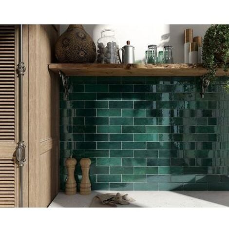 Faïence Effet Zellige ARTISAN 6,5x20 (0,5m2) Moss Green - Les Carreaux de Jean