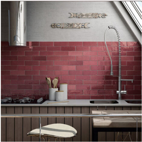 Carrelage mural uni effet zellige 6,5x20 cm – Finition semi-brillante – Résistant à l'humidité et aux taches – Pour cuisines et salles de bains