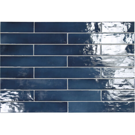 Faïence Effet Zellige Bleu Foncé MANACOR 6,5x40 ocean blue (1m²) - Les Carreaux de Jean