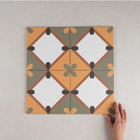 Carrelage grès cérame effet carreau ciment BAUHOME KOROLA WARM 20x20 cm Marron - Mat - boîte de 1 m2