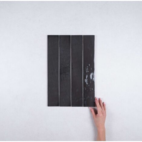 Faïence Effet Zellige Noir MANACOR 6,5x40 black (1m²) - Les Carreaux de Jean