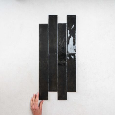 Carrelage Effet Zellige Noir FUSION Nero 6x25cm (0,5m²) - Les Carreaux de Jean (1/4)
